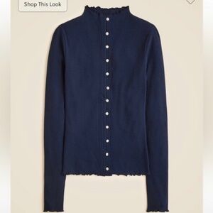 J crew Perfect rib cardigan top with jewel buttons navy